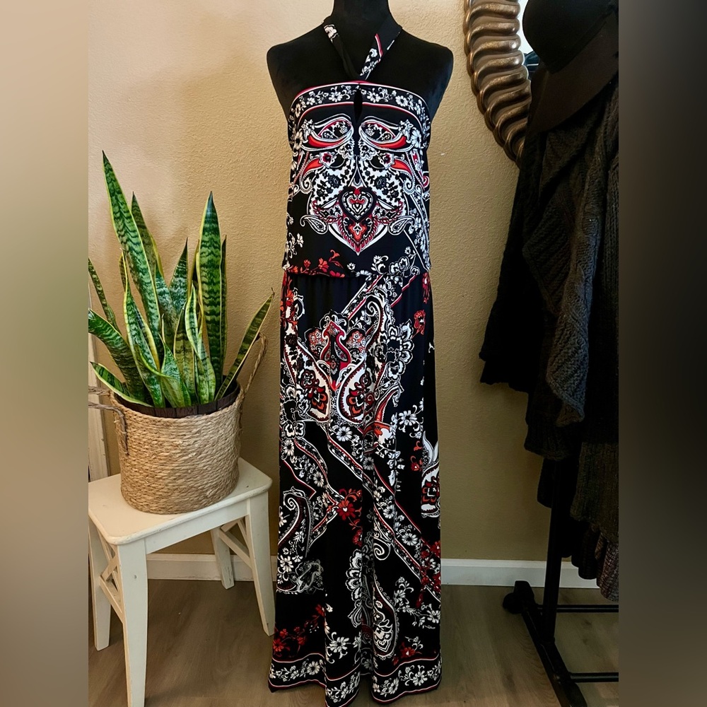 Black and Red Paisley Maxi Dress